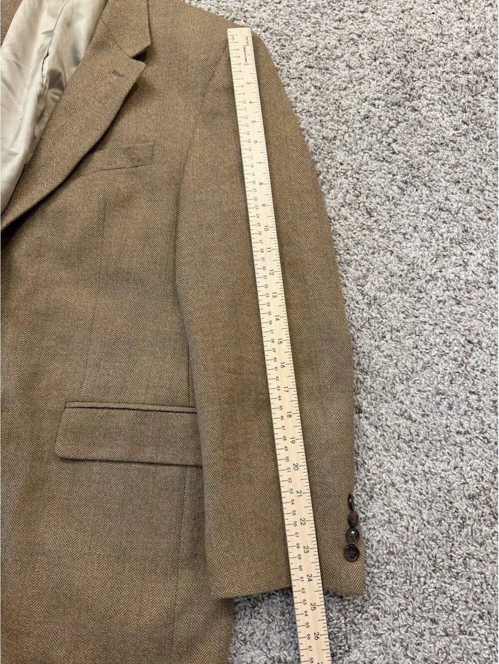 Lauren Ralph Lauren Herringbone 100% Wool Blazer Camel Tweed 44R Luxury Preppy